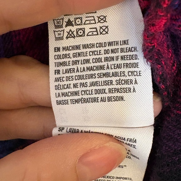 American Eagle Pink Black Boyfriend Fit Plaid Flannel Button Front Shirt XS - Picture 6 of 6